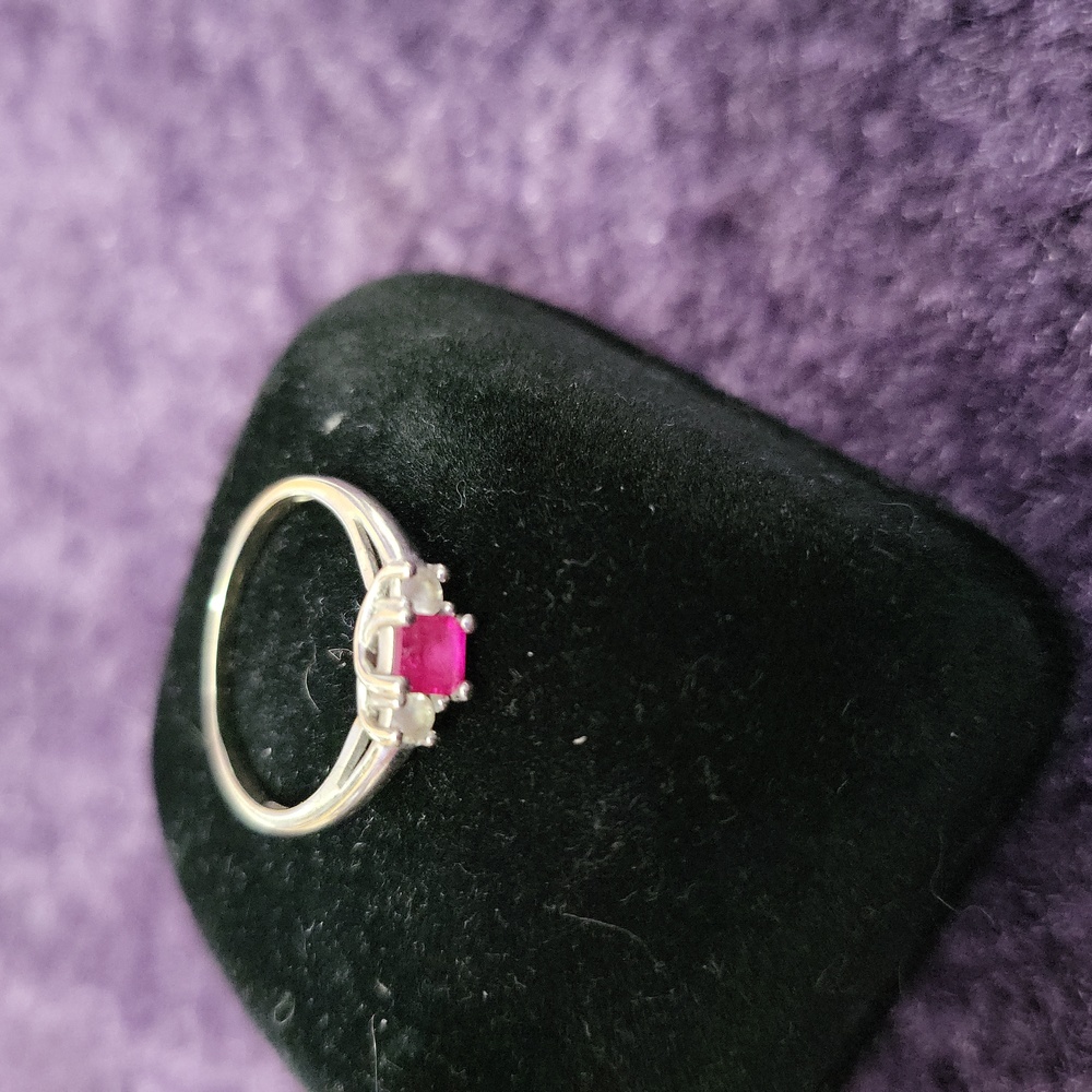 Kay Jewelers lab created Ruby and Sapphire ring 10k white gold